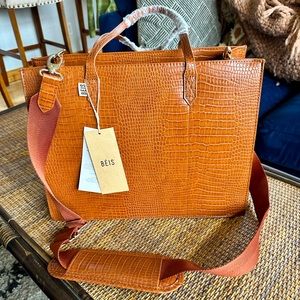 Béis Work Tote - Cognac Croc